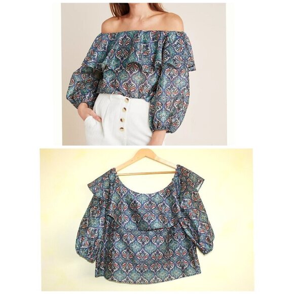Anthropologie Sachin & Babi Musette Floral Blouse Size large off shoulder Top - Picture 1 of 12
